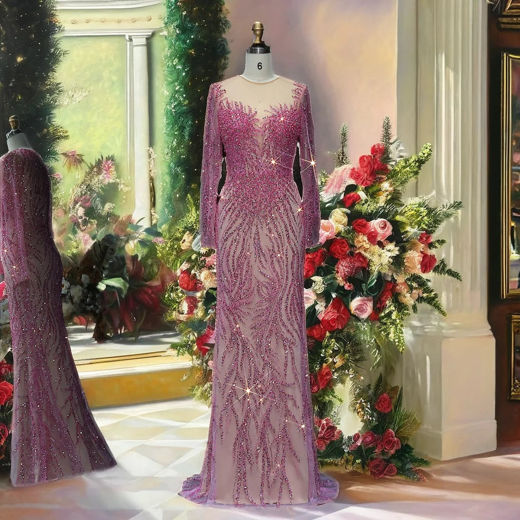 Luxury Evening Dresses for Women Dubai Mermaid Wedding Party Gowns Long Sleeves Sweep Floor-Length