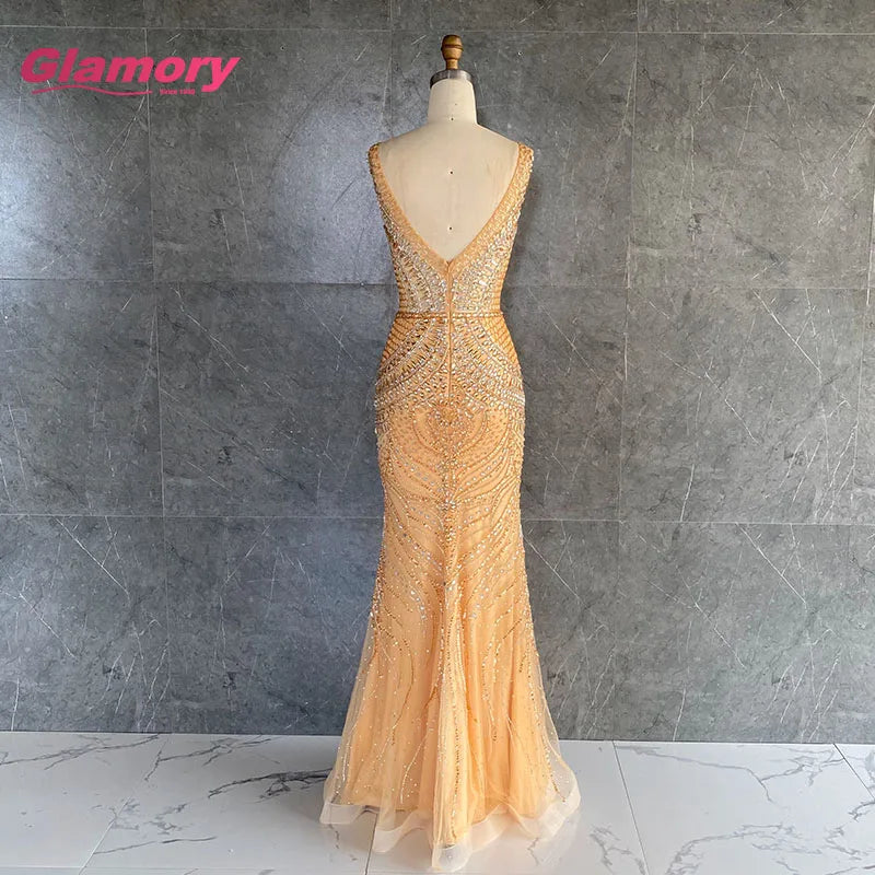 New 2020 Women Sexy Translucent Gold Silver Deep V-neck Slim Evening Dress for Woman