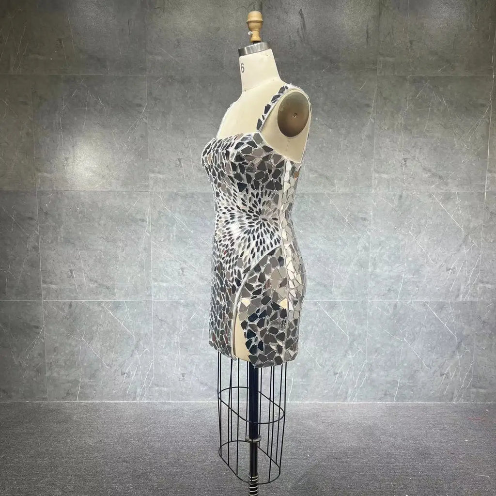 New Short Luxury Beaded Gown  Sexy Split Thigh Sheer Elegant Evening Dresses