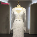 2021 New Long Sleeve Wedding Dresses V-Neck Mermaid Beading Gown Appliques Lace Bridal Dress With Detachable Skirt