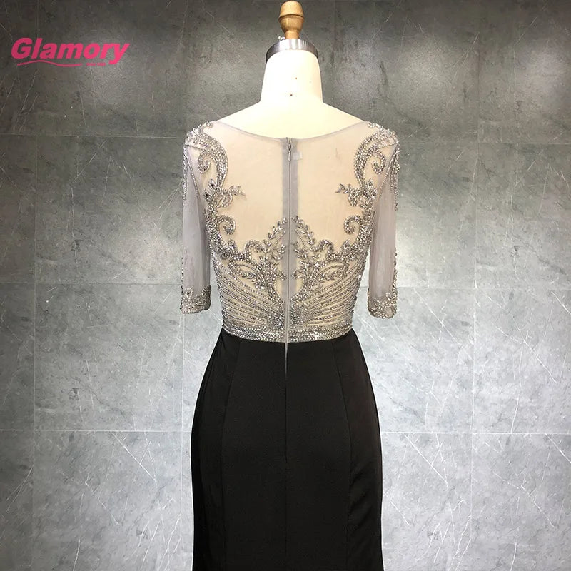 Real Sample Black High Neck Beading Evening Dress Long Women's Mermaid Luxury Custom Made Party Gowns