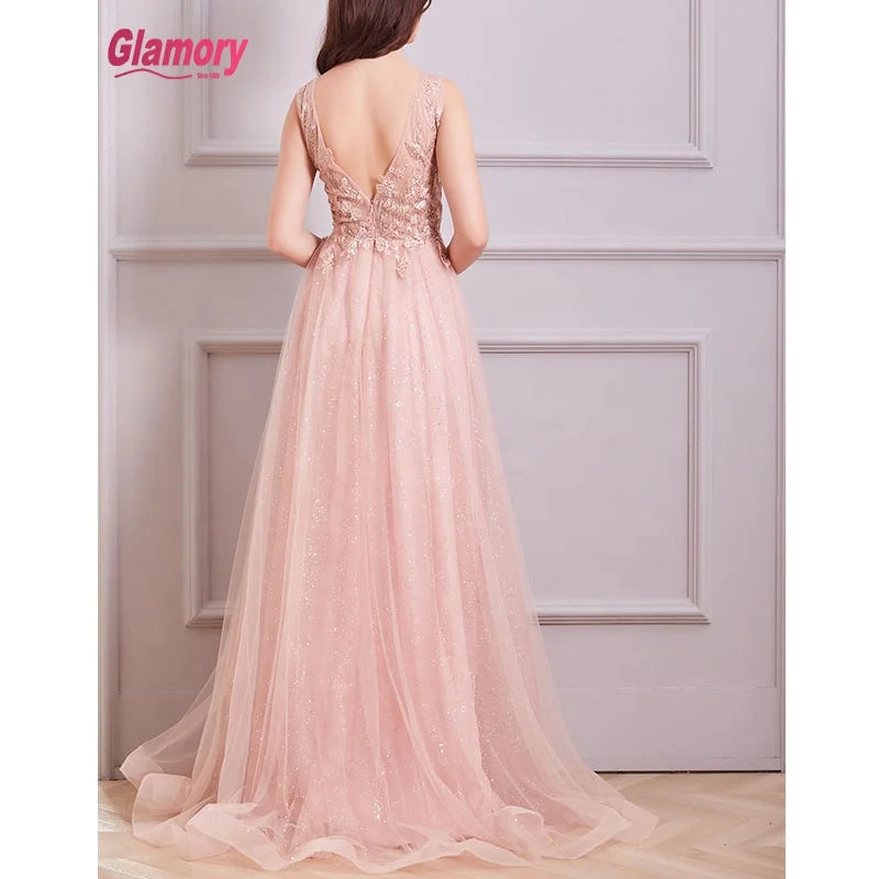 New Women Dresses Deep V Neck Slim Evening Dress Long Lace Dress