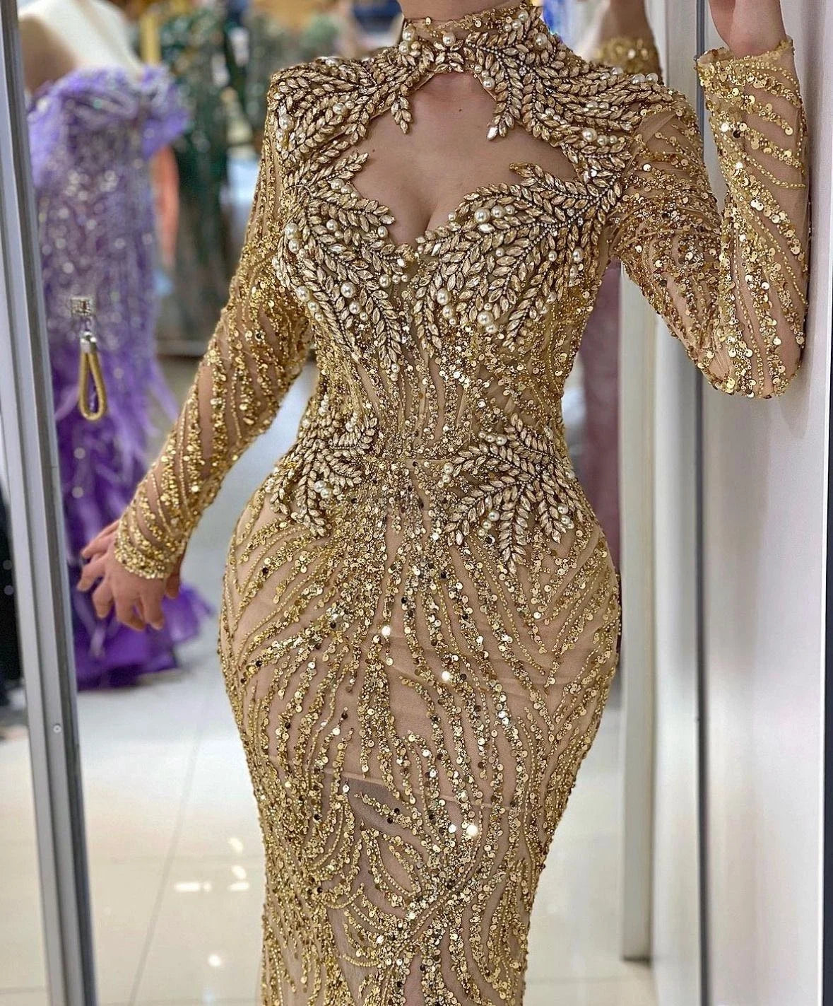 NEW Long Sleeve 2025 Beaded Rhinestone Full Sequin Women Party Elegant Mermaid Luxury Sequin Women Party Elegant Evening Dresses
