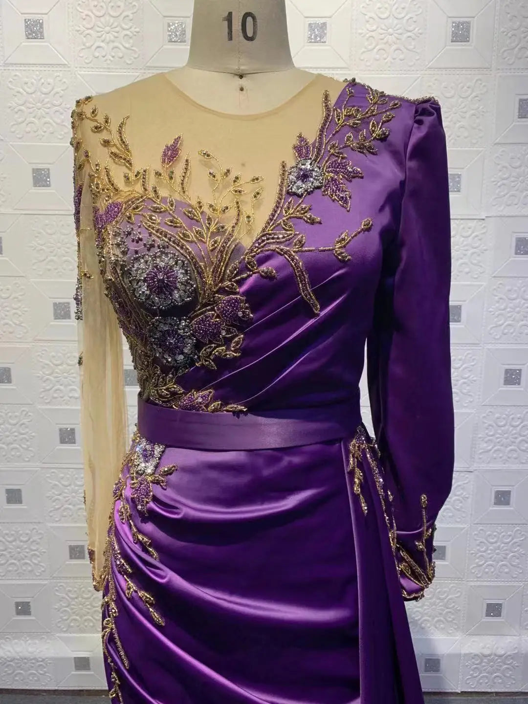 2021 Muslim New Style Long Sleeve Stain Evening Gowns Mermaid  Beading Party Wear Dresses for Women