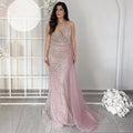 Luxury Dubai Mermaid Evening Dresses With Overskirt for Women 2024 Elegant One Shoulder Pearls Wedding Party Formal Gown