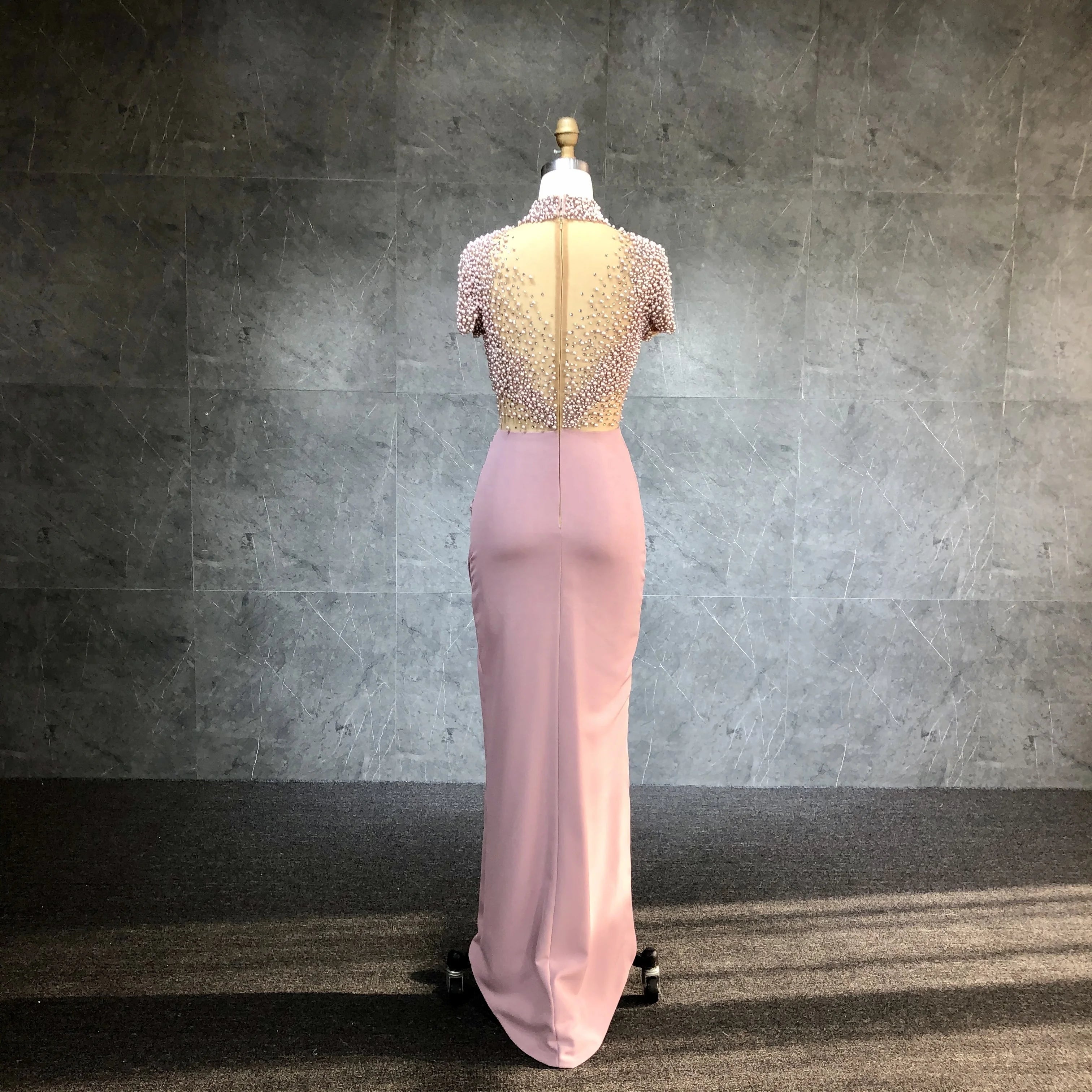 2022 Womens Sexy Beaded Patchwork Slit Satin Women Dress Short Sleeved Elegant Party Gown Dress for Women