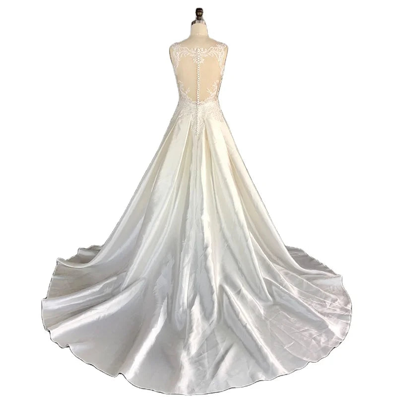 2020 Custom Made Elegant Vestido De Noiva Soft Satin Lace Appliqued Wedding Ball Gown Bridal Dresses