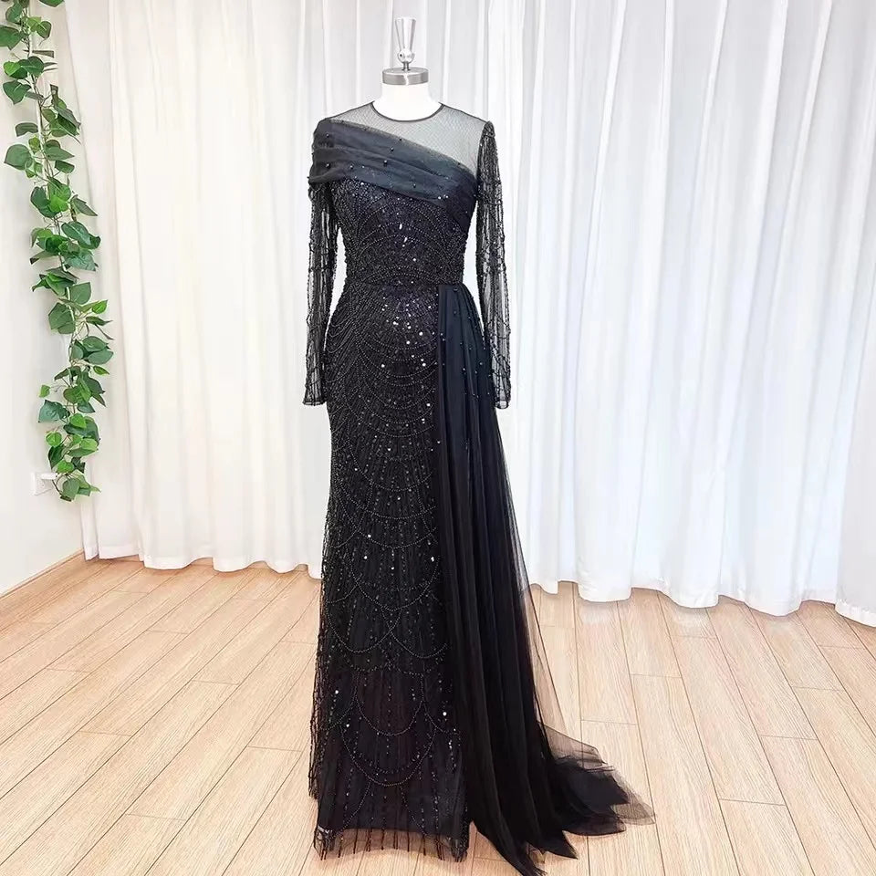 Elegant Dubai Mermaid Evening Dresses for Women 2024 Luxury Off the Shoulder Formal Prom Wedding Party Gowns With Overskirtt