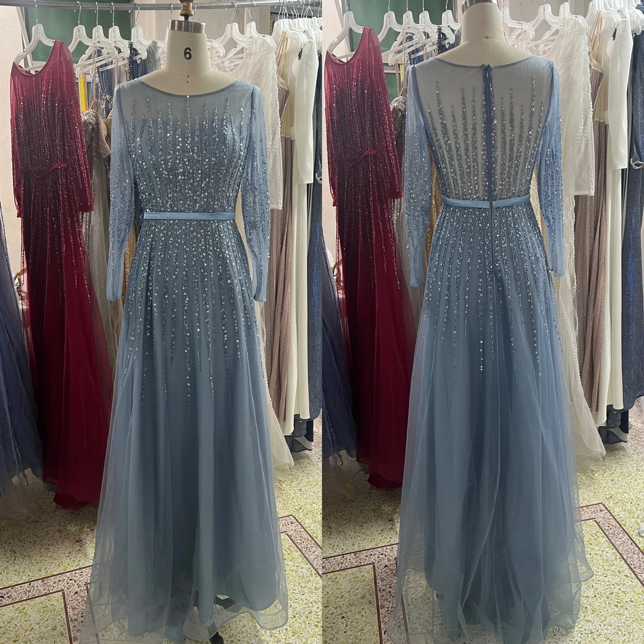 Elegant Muslim a Line Beaded Luxury Dubai Long Evening Dresses Gowns 2024  for Woman Wedding Party Dress