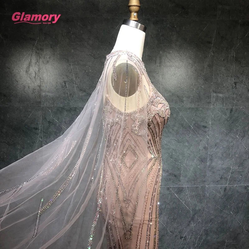 2021 New Design Sexy V Neck Long Sleeves Mermaid Heavy Beaded  Crystal Evening Dresses for Women