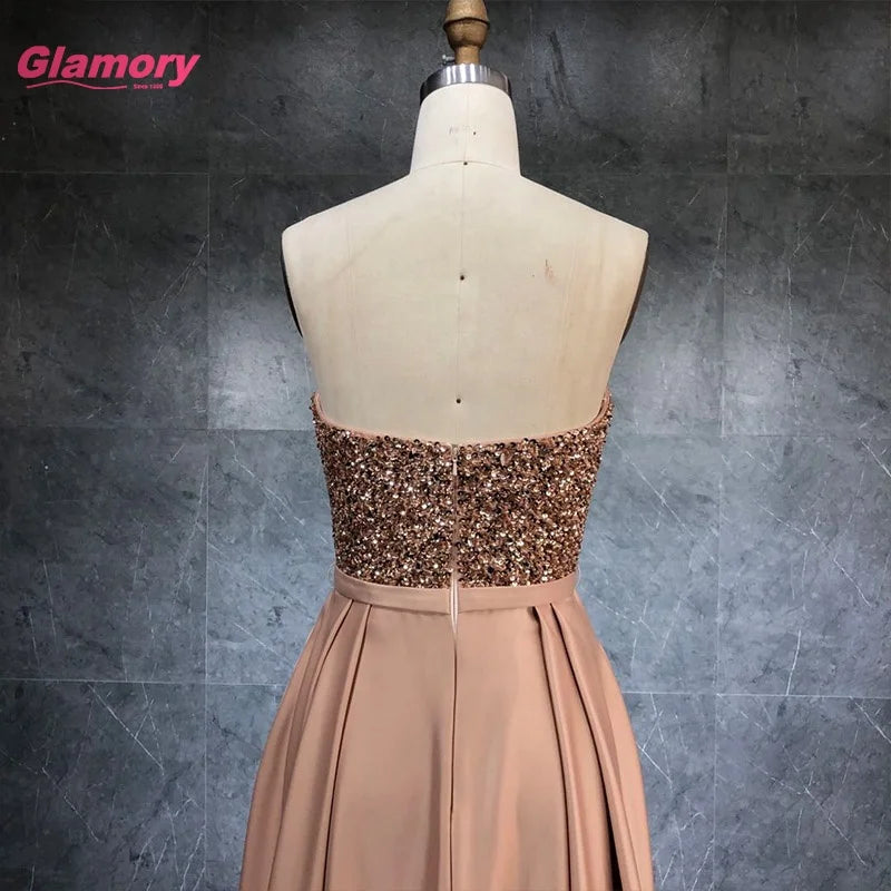 Chaozhou Evening Dress Factory Crystal Beading Satin Long Party Dress Gown