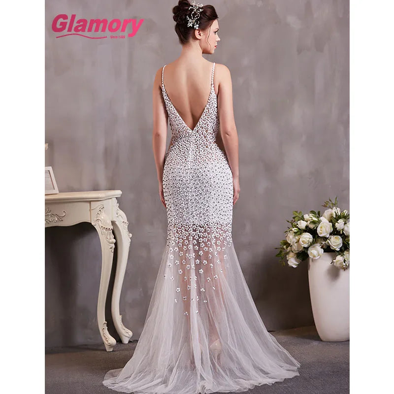 Luxury Beaded Wedding Dress Mermaid Sweetheart Neck Spaghetti Strap Sexy Backless Wedding Dress
