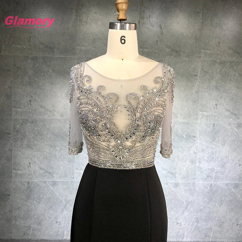 Real Sample Black High Neck Beading Evening Dress Long Women's Mermaid Luxury Custom Made Party Gowns