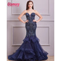 Dark Blue Real Sample Pictures Dresses Beaded Mermaid Evening Dress With Great Price