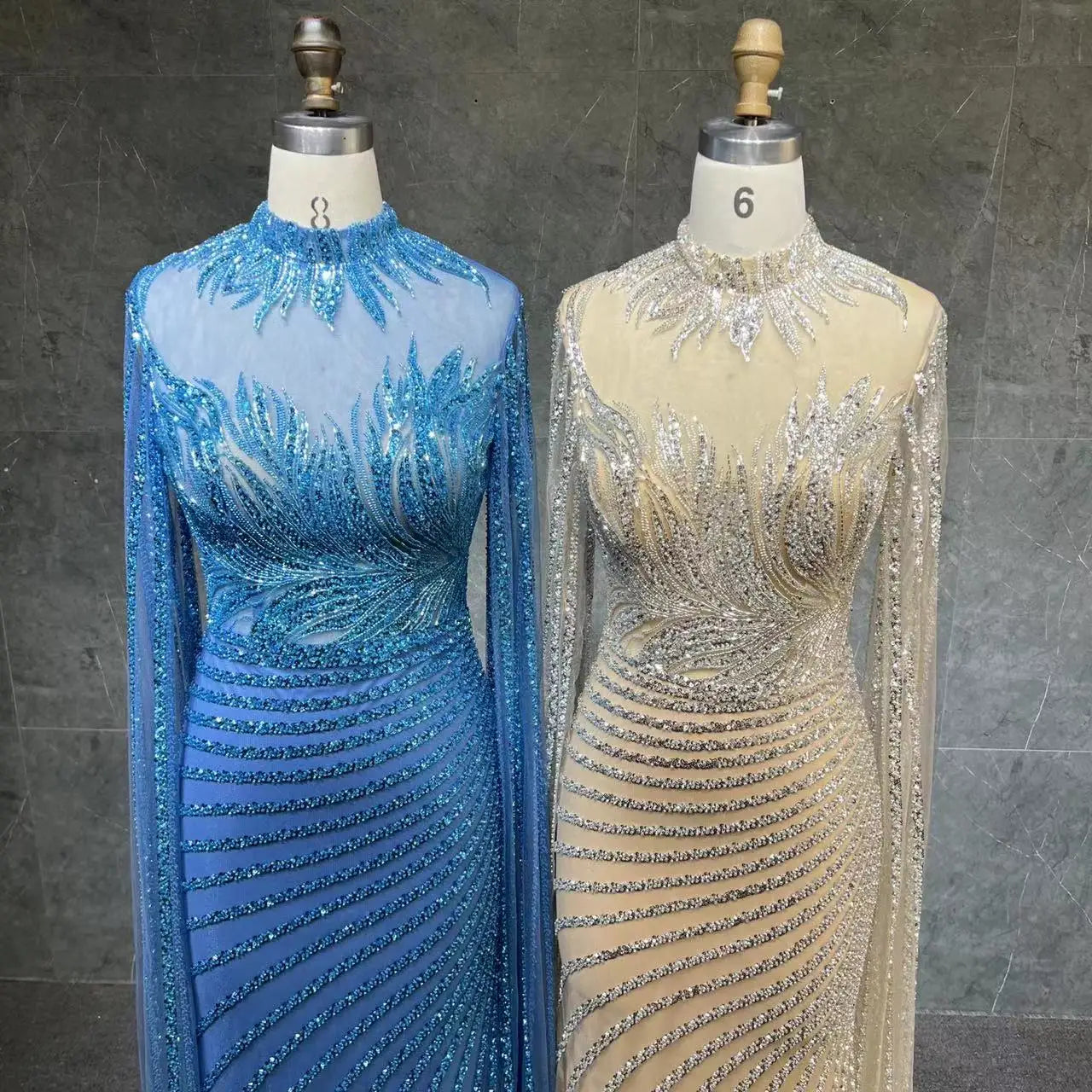 Luxury Dubai Beaded Lace Cape Sleeves Mermaid Evening Gown for Women Wedding Party Dresses