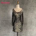 Sexy Black Homecoming Dresses Sweetheart Long Sleeve Shinny Crystal Stone Short Prom Dress