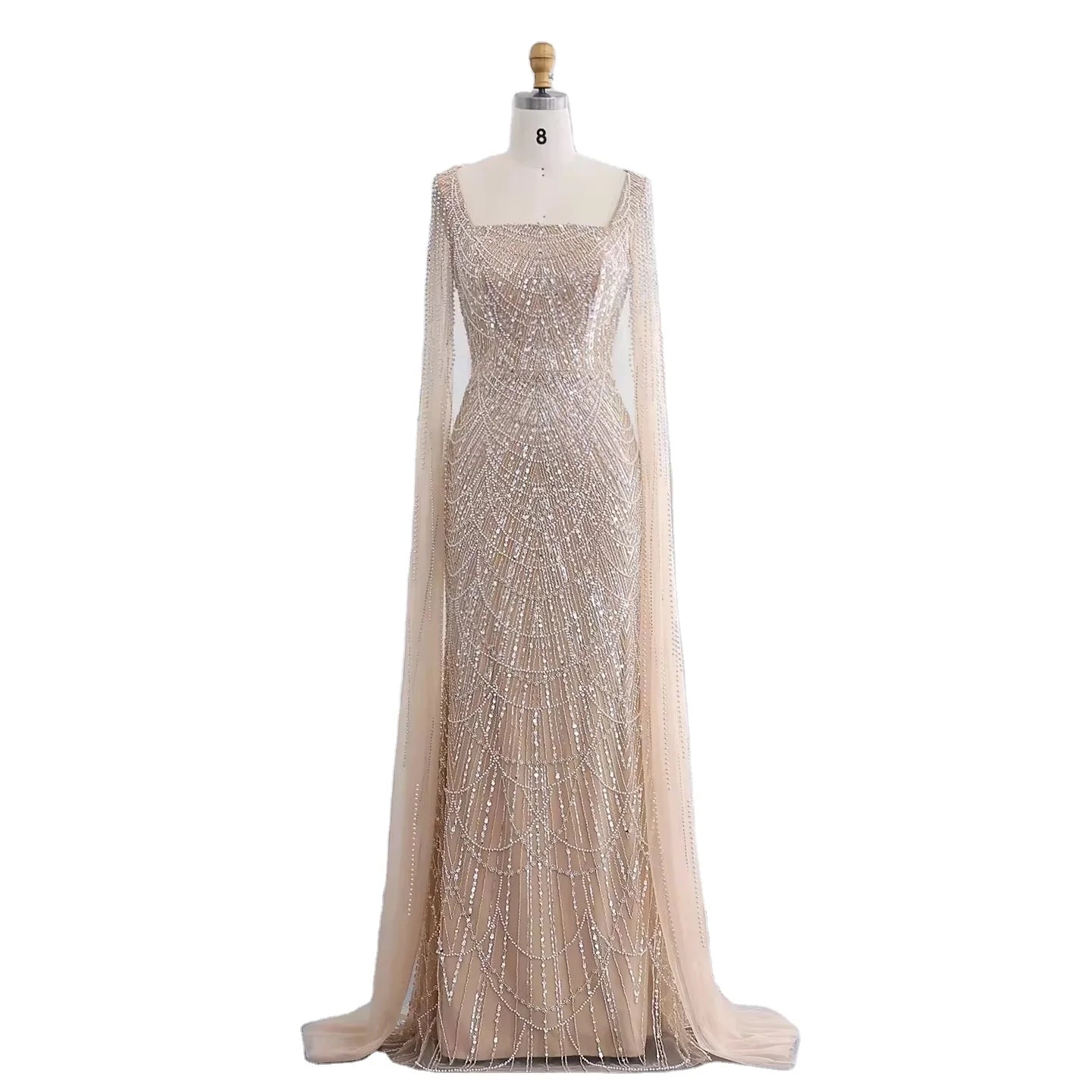 2025 Saudi Arabic Mermaid Evening Dress With Beaded Cape Sleeves for Formal Occasion Customize