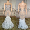 Luxury Pearls Grand Feather Sexy Floor-Length Dress Evening Party Performance Costume Bar Nightclub Singer Dancer Wear
