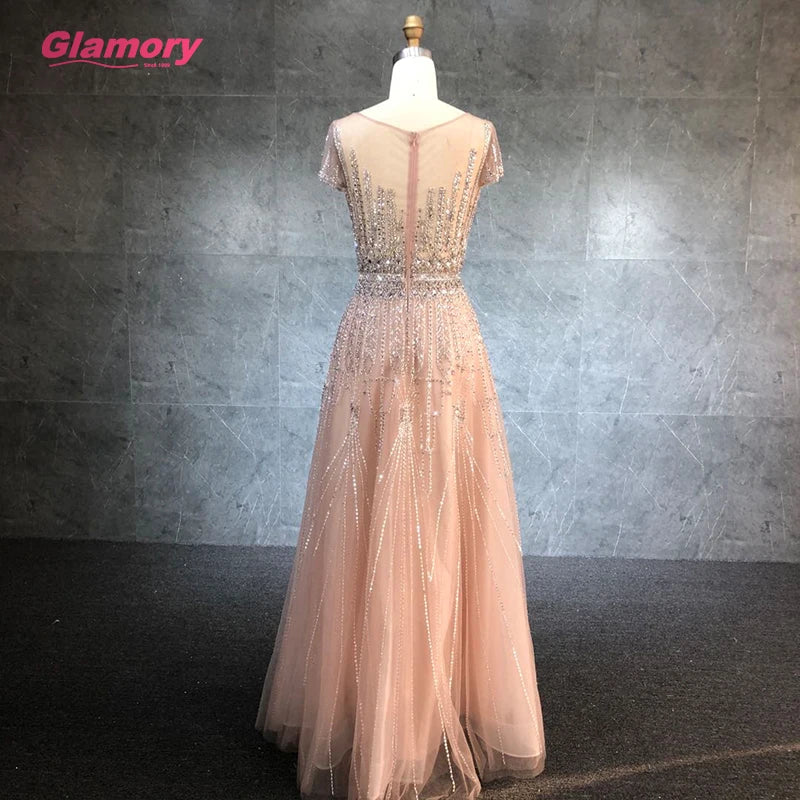 Luxury Evening Dress Beads O Neck Ball Gown Women Dresses Gown Ladies Prom Dresses