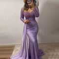 Purple Mermaid Elegant With Overskirt Luxury Pearls Beaded Evening Dresses Glitter Pearls Sequins Party Dress for Women 2025