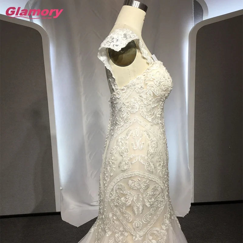 2020 New Style Dress Cap Sleeve Sweetheart Fishtail Lace Bride Gown Custom Made Wedding Dresses