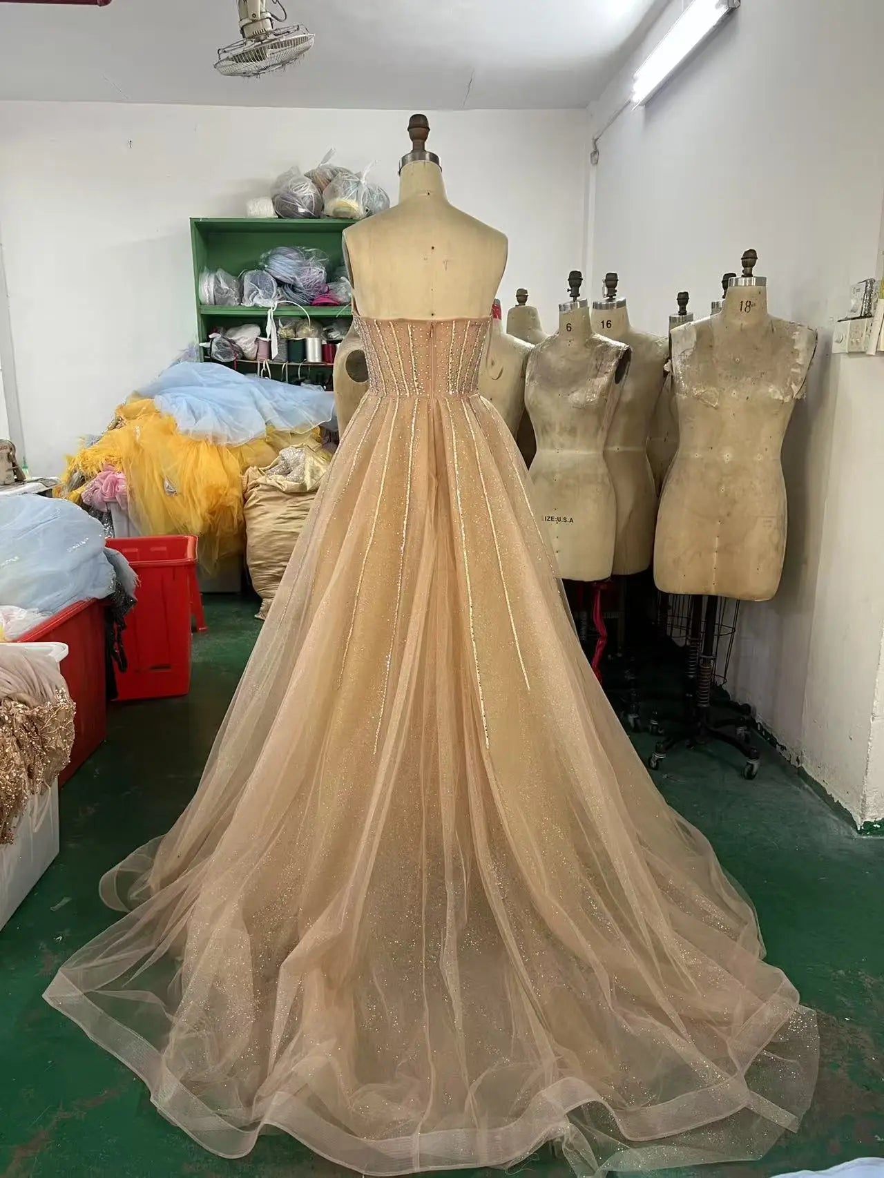 Champagne Silver Beading Overskirt High Quality Long Gown With Skirt Evening Dresses