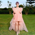 New Backless Pleated Three-dimensional Large Trailing Gauze Skirt Long Evening Dress Large Party Costumes for Birthday