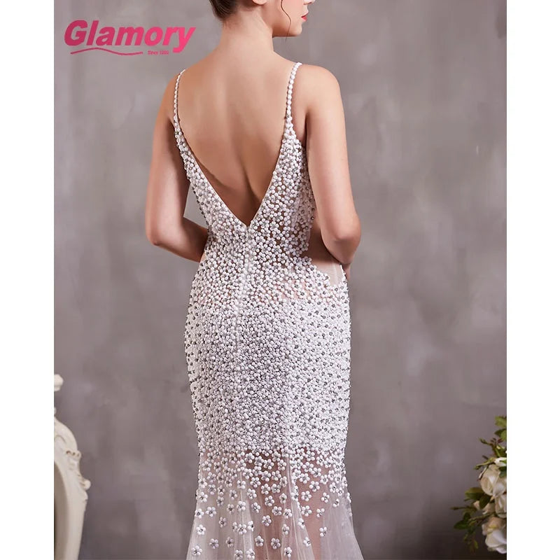 Luxury Beaded Wedding Dress Mermaid Sweetheart Neck Spaghetti Strap Sexy Backless Wedding Dress
