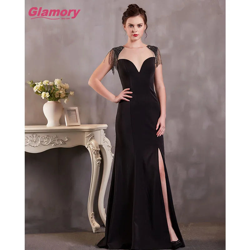 Black European Style Knitted Skirt Sexy Backless Dresses Women Elegant Evening Dress