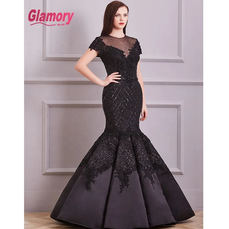 Black New Design Evening Dresses Luxury Beaded Mermaid Prom Dress Lace Dress