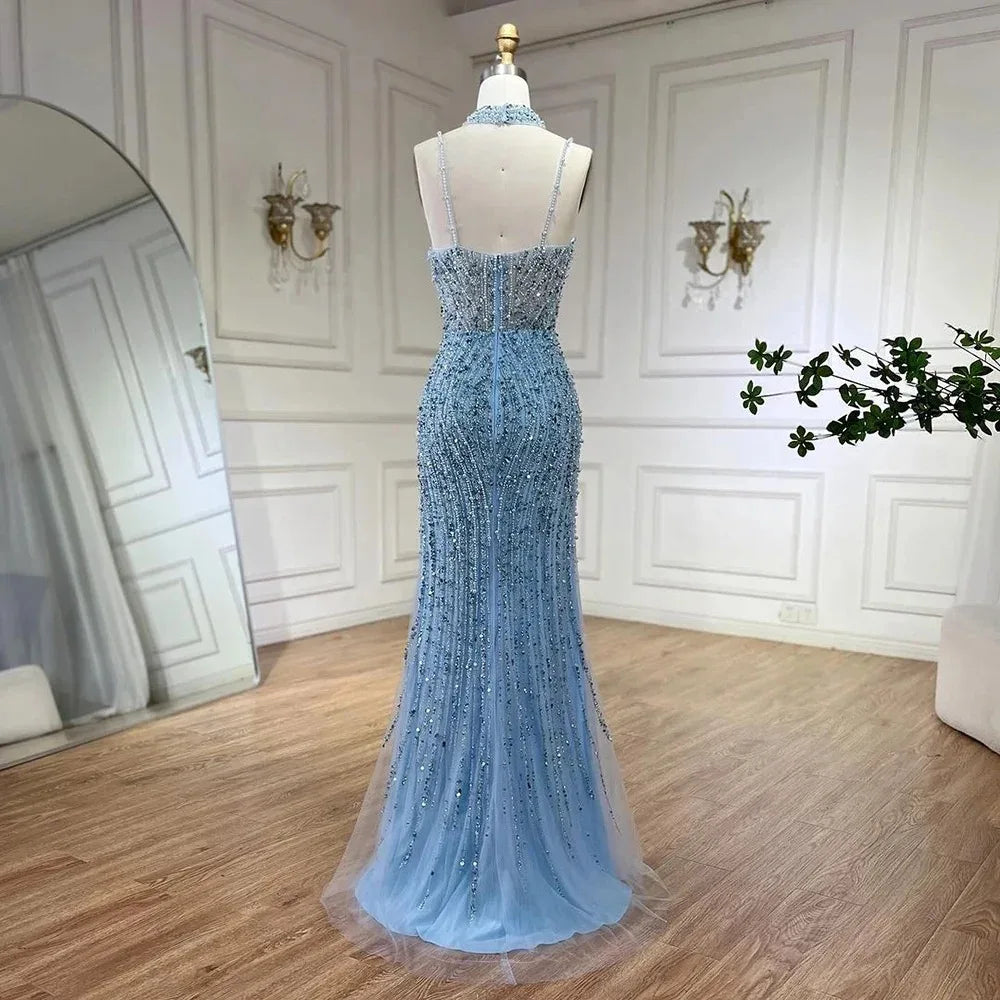 Caramel Mermaid Spaghetti with Split Strap Beaded Evening Dresses Prom Gowns Customize Party 2025