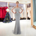 In Stock Luxury Cape Beaded Party Gown O Neckline Mermaid Evening Prom