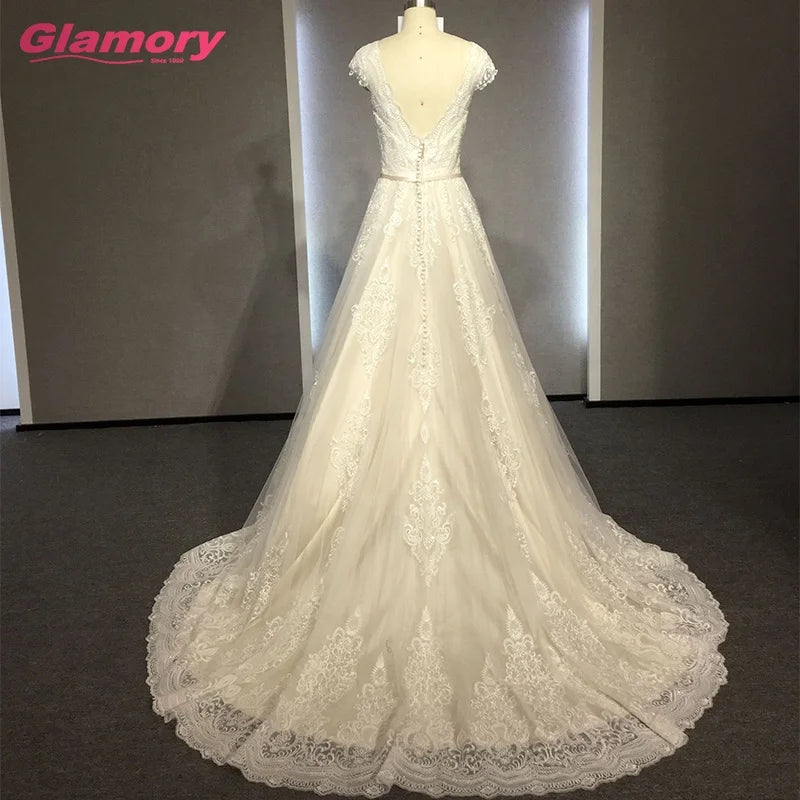 2020 Elegant A-line Appliques Sweetheart Vestidos De Novia High Quality Lace Wedding Dress With Belt