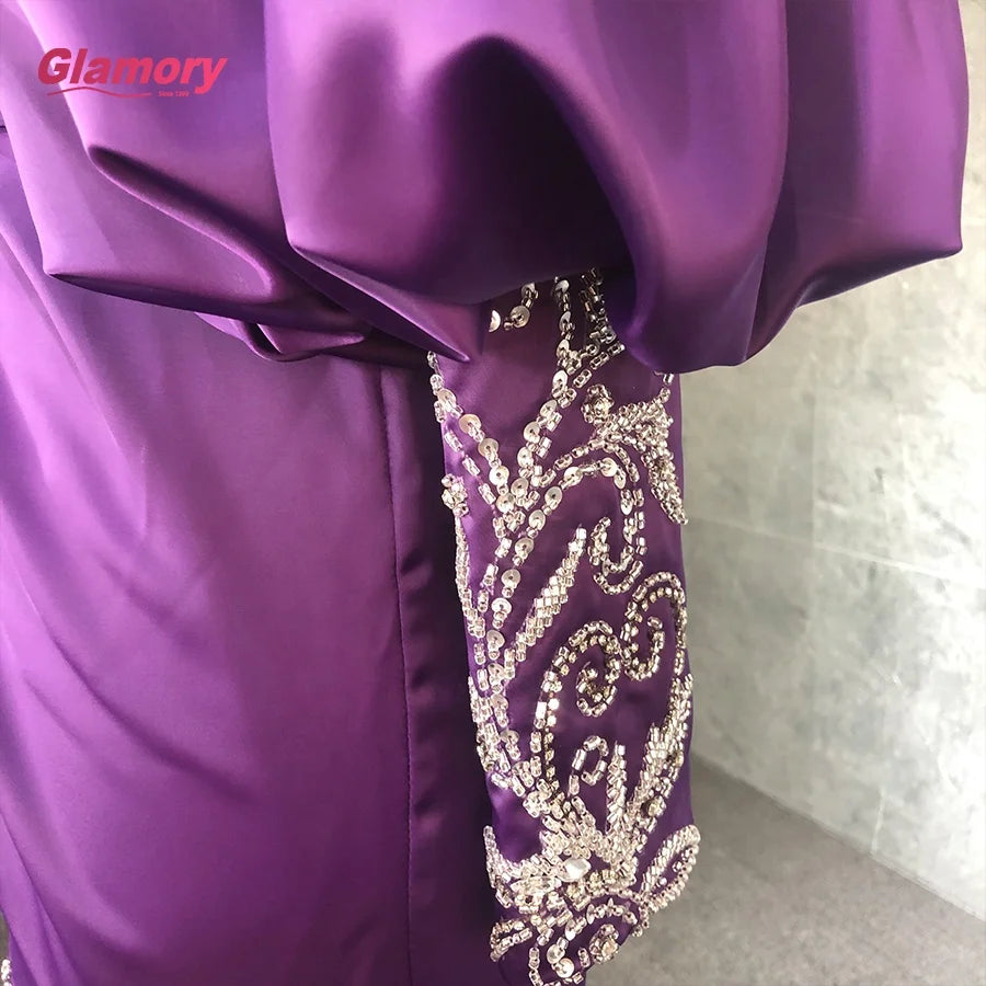 2021 New Arrival Mermaid Luxury Evening Dresses Puff Sleeved  With Split Sexy  Party Dress for Woman