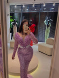 Muslim Purple Cocktail Dresses Mermaid Long Sleeves Formal Occasion Dresses Beaded Evening Party Gowns Vestidos De Coctel