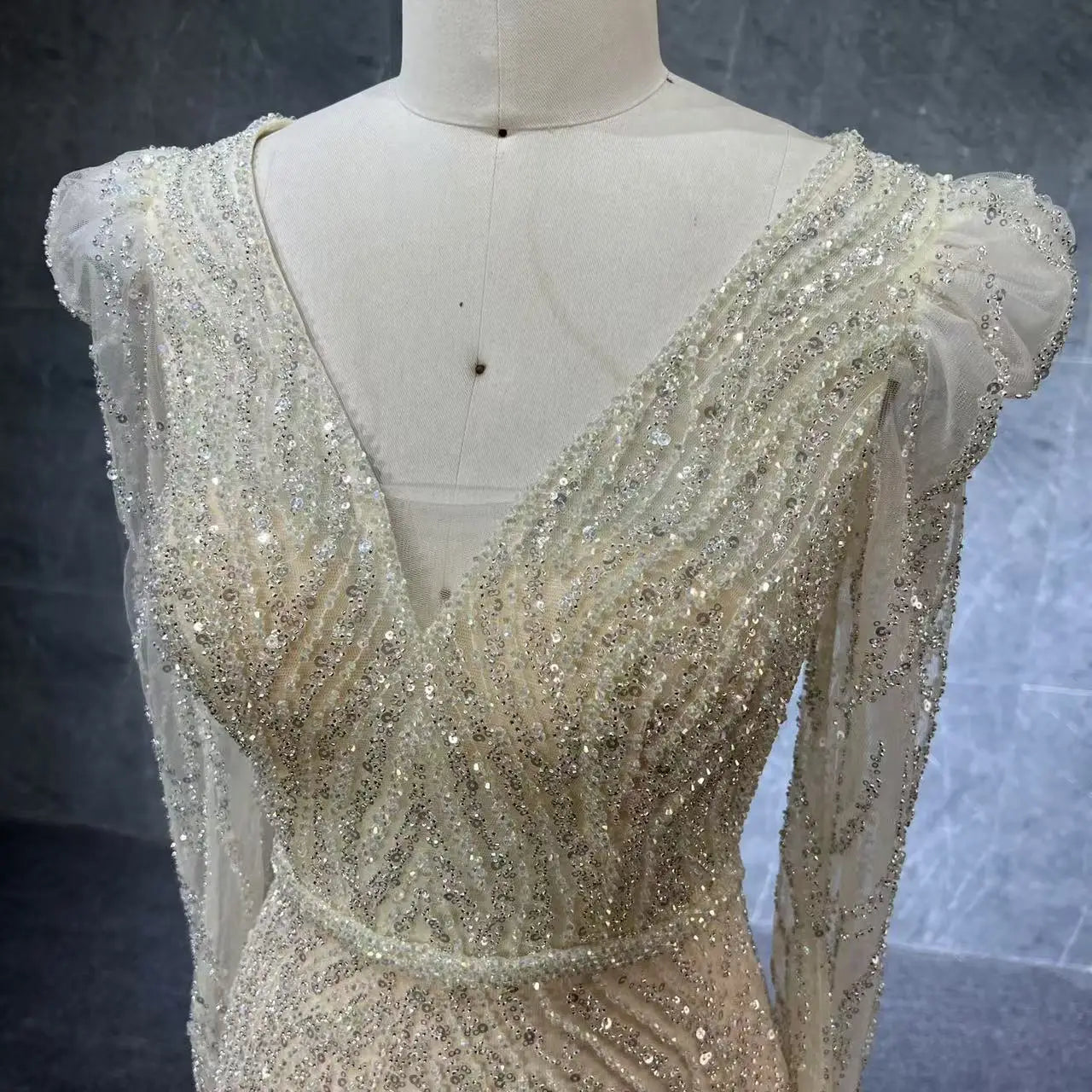 Muslim V-Neck Long Sleeves Mermaid Beaded Evening Dress Elegant Formal Party Gowns 2025 for Women