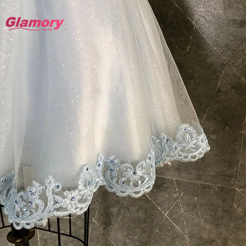 Wholesale 2020 Summer Blue Short Banquet Lace Appliqued Plus Size Beading Backless Homecoming Dress