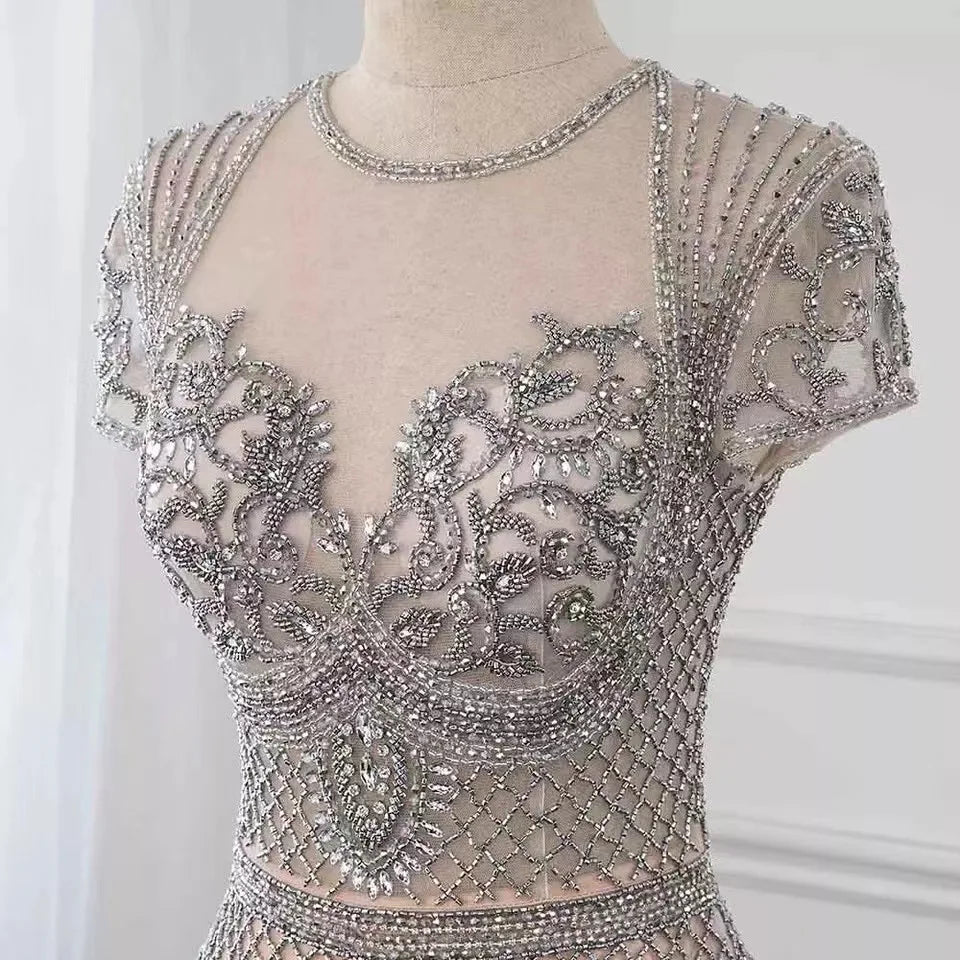 New Luxury Diamond Evening Dresses Gowns Cap Sleeve Mermaid Elegant for Women Party Dresses