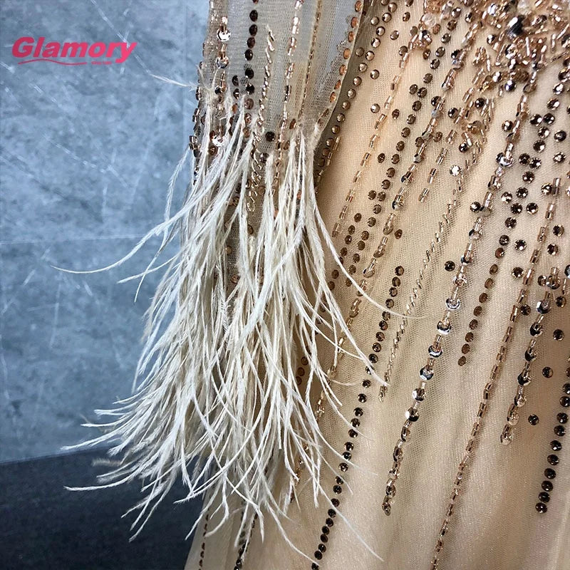 Luxury Beading Long Sleeve a Line Evening Prom Women Elegant Robe De Soiree