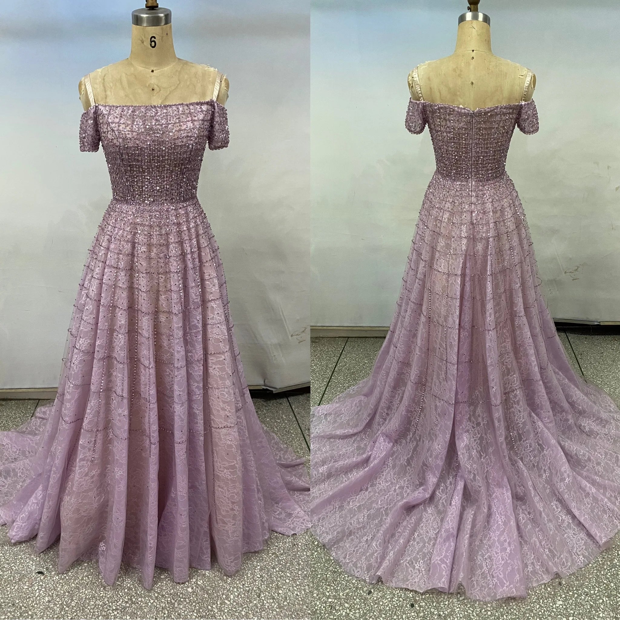 Luxury Dubai Mint Green Evening Dresses Elegant Off Shoulder Lilac Arabic Formal Dress for Women Wedding Party