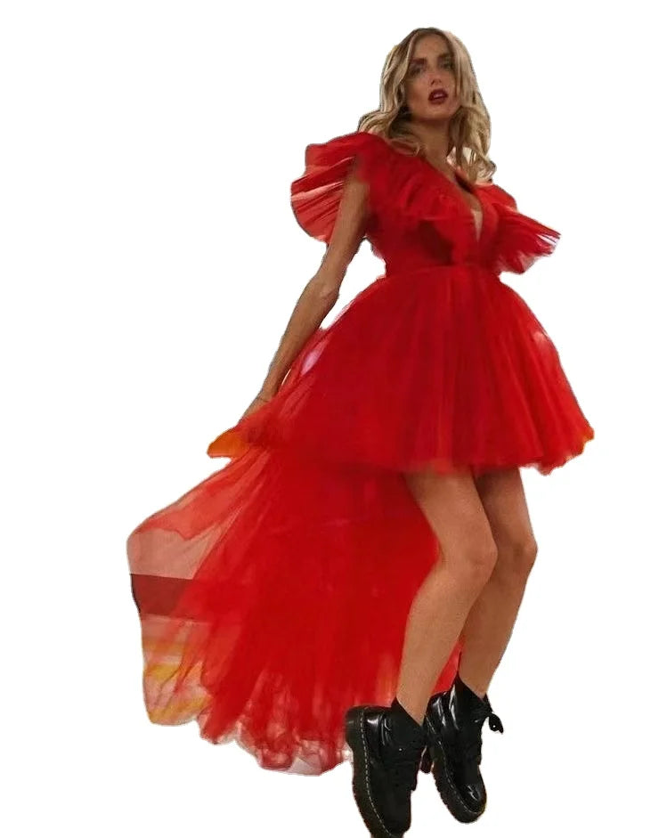 New Backless Pleated Large Trailing Gauze Skirt Long Evening Dress Large Party Costumes for Birthday