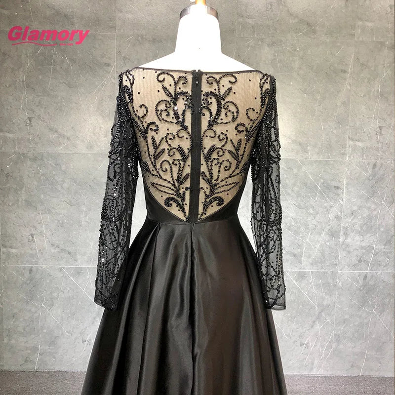 2020 Fashion New Style Deep V Neck Long Sleeves Prom Handmade Beading Evening Dress for Ladies