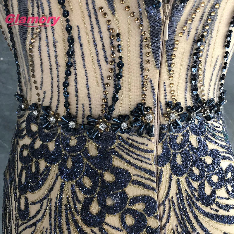 2020 Latest Design Sequin Fishtail Evening Sexy Spaghetti V-neck Open Back Long Maxi Prom Dress