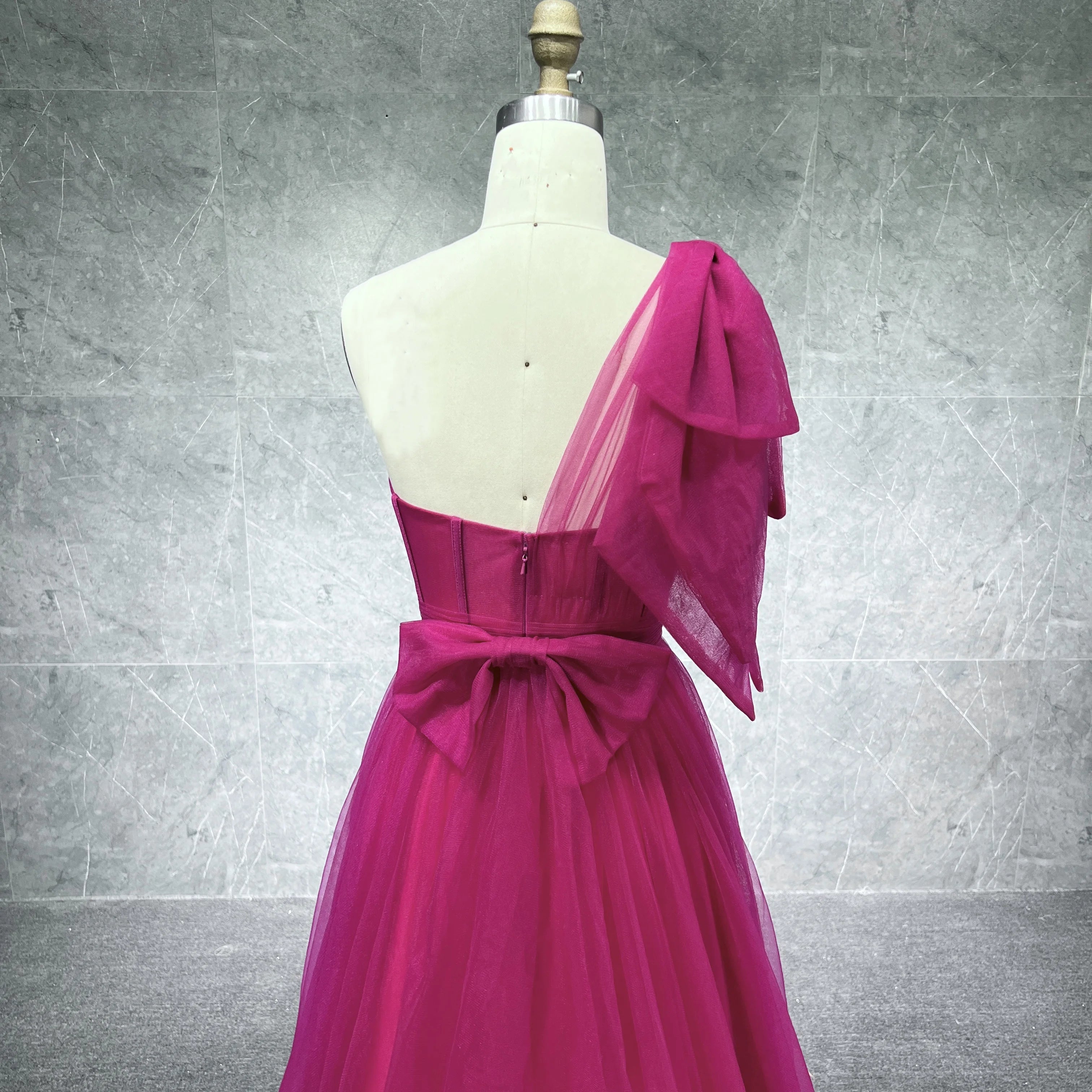 Fashion One Shoulder A-Line Evening Dress With Bow Women Elegant Custom Evening Dress for Party Prom