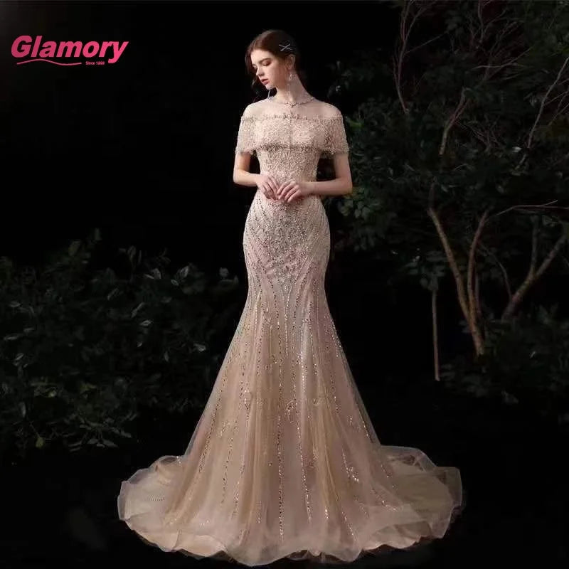 Elegant 2024 Evening  Dresses Beaded Crystal Sexy Women's Dresses for Party Gown