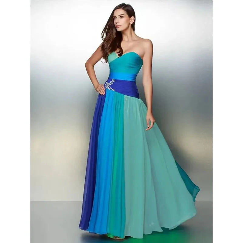 A-Line Prom Dresses Color Block Sleeveless Strapless Satin With Pleats Party Evening Party Gown