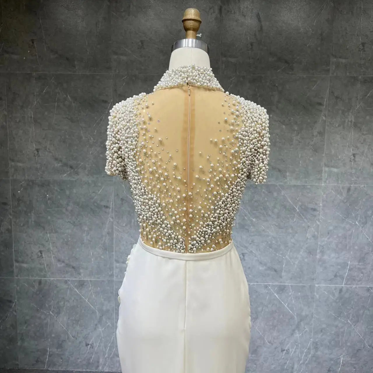 New Arrival Vestido De Novia Pearl Split Wrapped Evening Dress High Neck Beading Dress for Women Formal Gowns