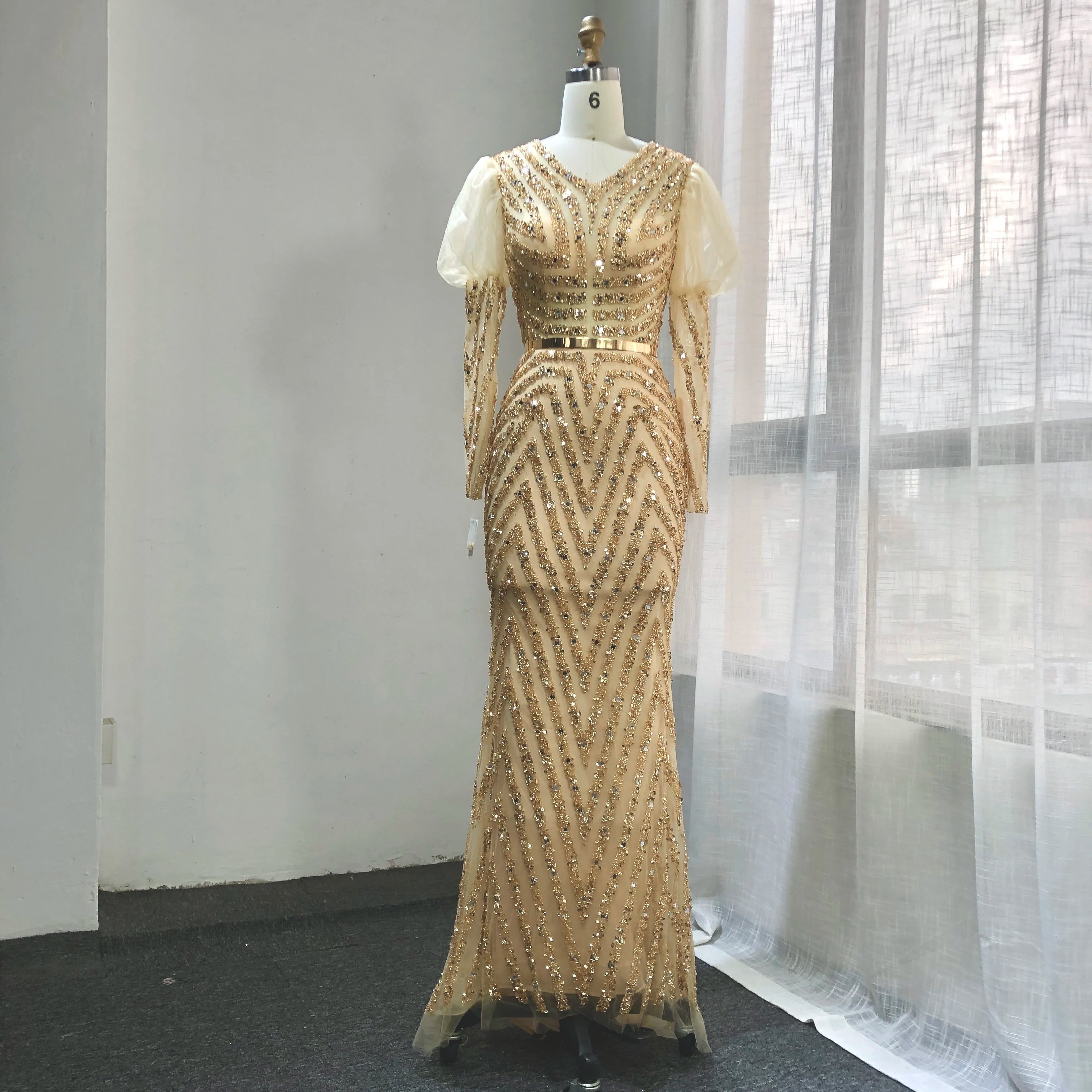 Golden Ready Made Beaded Gowns Arabia Women Party Dress in Bubai Gelinlik Mermaid Long Evening Dresses