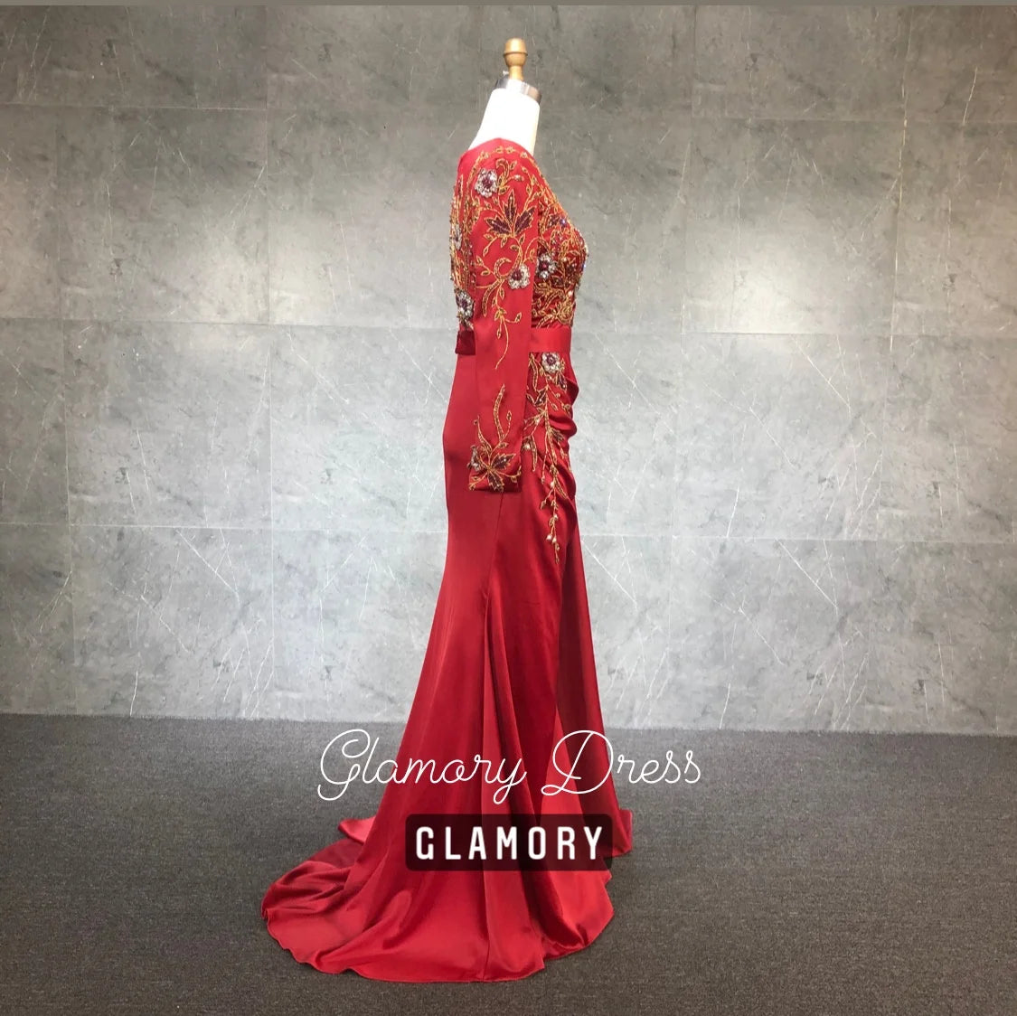 NEW 2021 Muslim Long Sleeve Stain Evening Gowns Mermaid Beading Party Wear Dresses for Woman