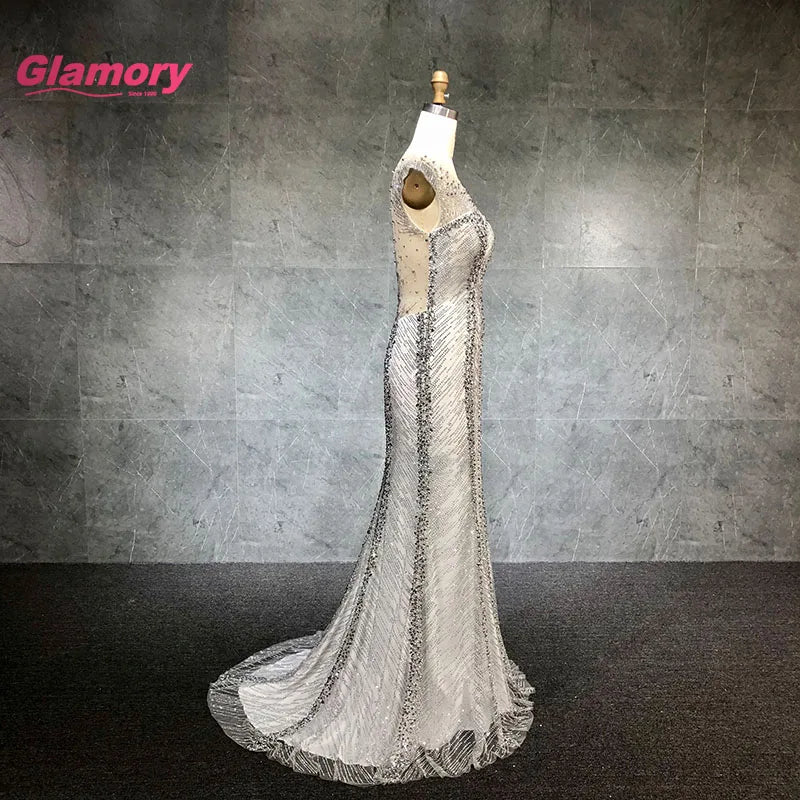 2020 New Sexy O Neck Luxury Beaded Prom Dresses Backless Mermaid Dress Banquet Evening Formal Gowns